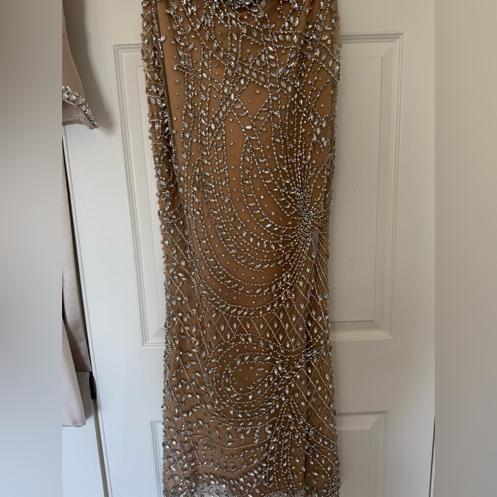 Elegant Beaded Cream Evening Gown - Picture 5 of 11